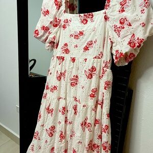 White eyelet maxi with Puff Sleeves Dress